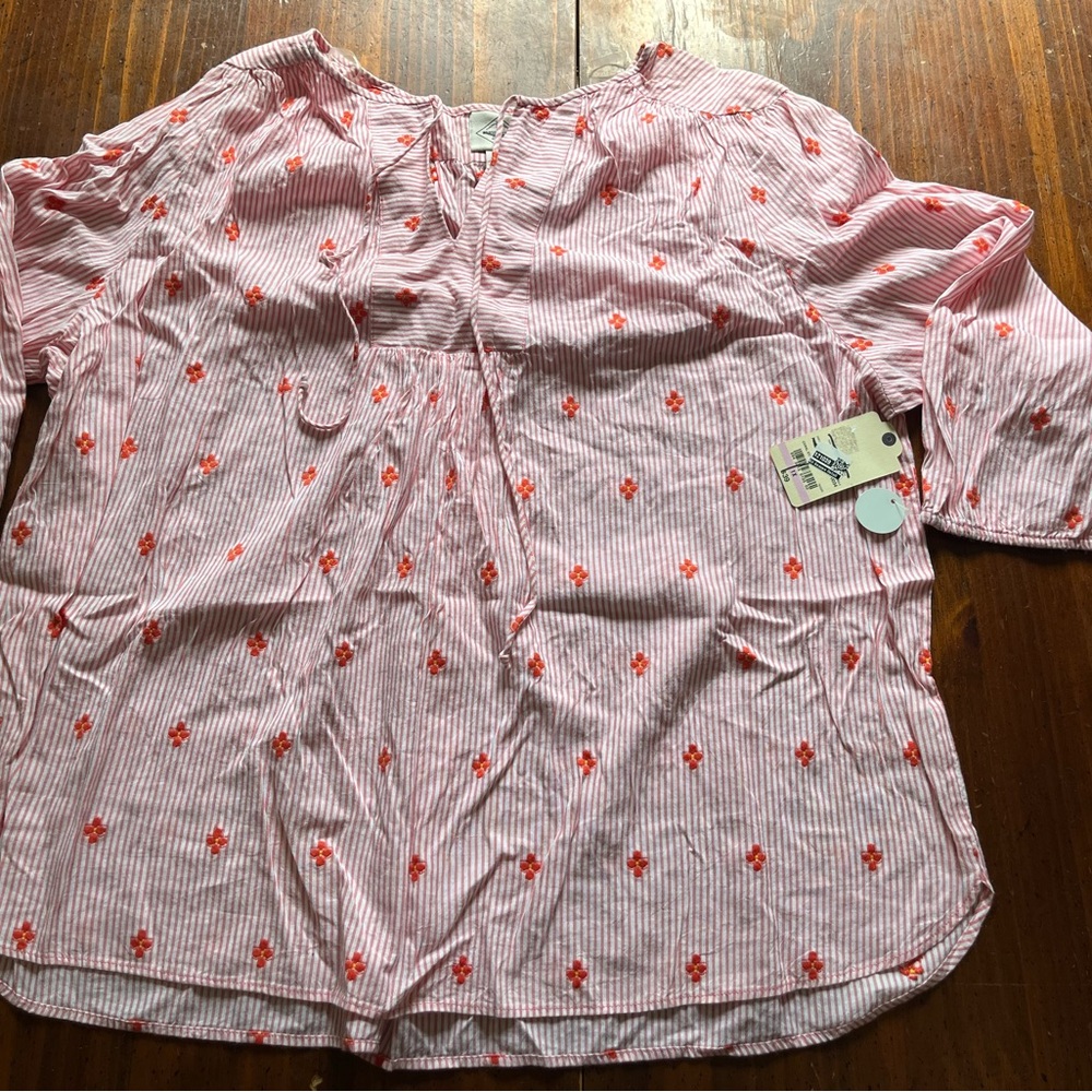 St. John's Bay Striped Blouse with Floral Details